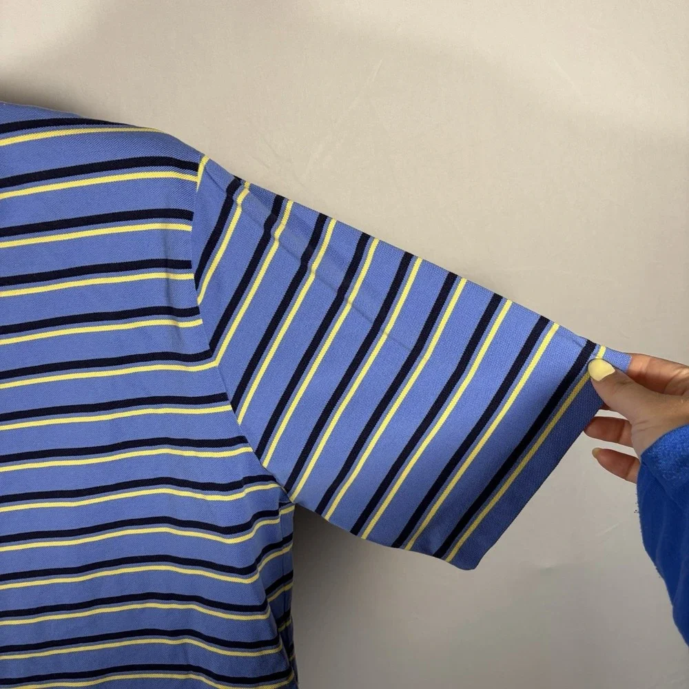 Polo Golf Large Mens Ralph Lauren Pima Cotton Blue Yellow Stripe Shirt Preppy